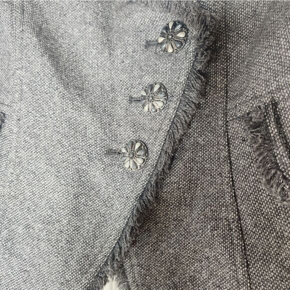 Cache L SilverMetalic Tweed ChainDetals 2Buttons Asymmetric Front Women’s Blazer - Picture 6 of 10